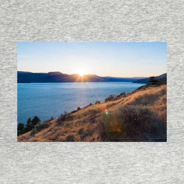 Summer Sun Setting Behind the Mountains over Okanagan Lake by Amy-K-Mitchell